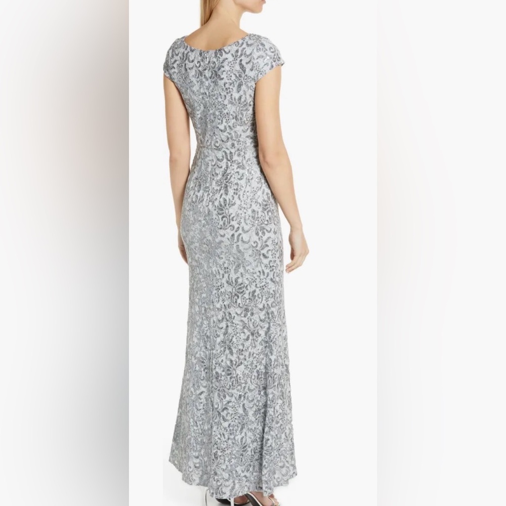 Alex Evenings Sequin Cap Sleeve Column Gown Sz 14 in light mint color - Picture 4 of 12